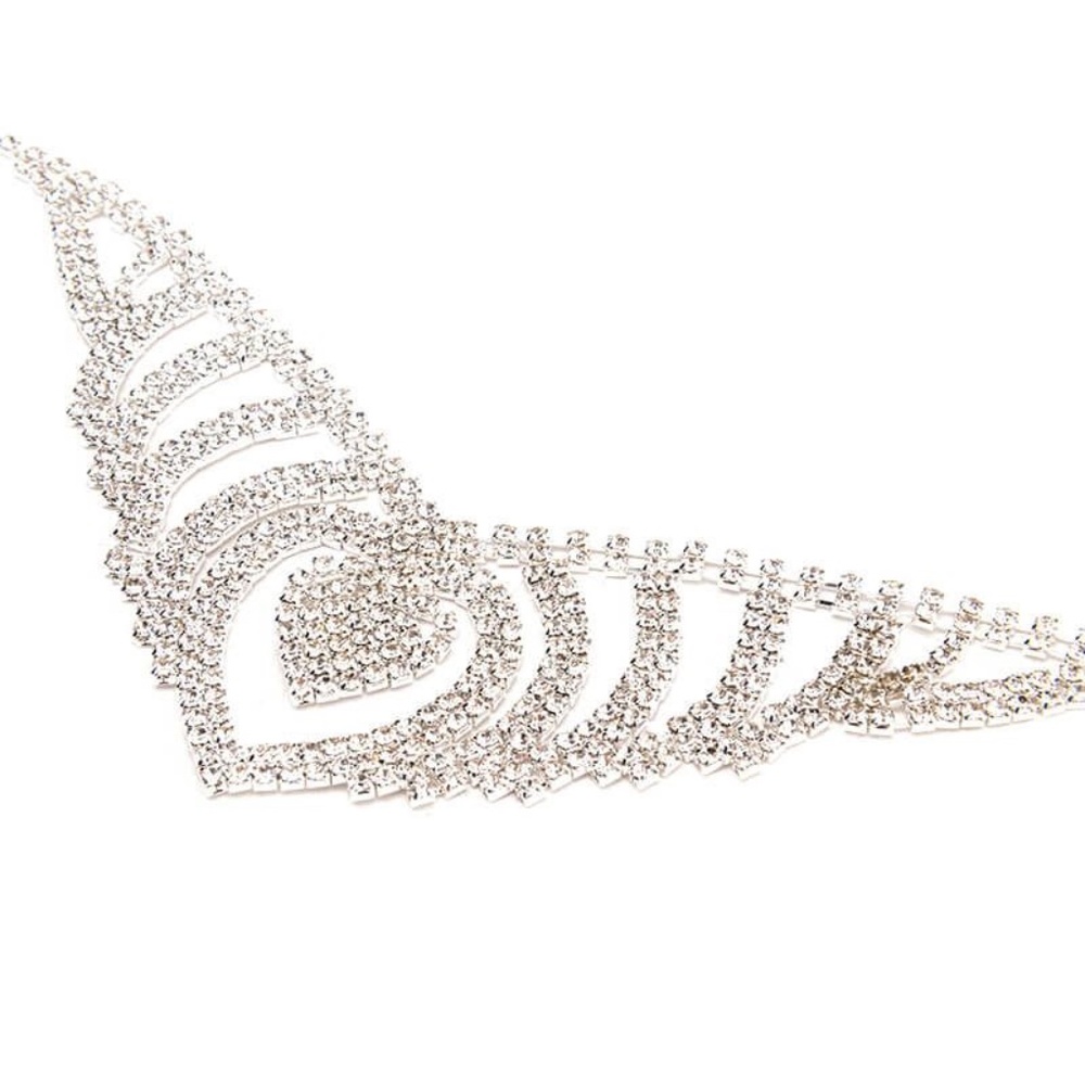 Callie Queen of Hearts Rhinestone Silver Necklace 3 Pack